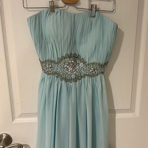 Light blue prom dress.